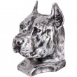 Statue tête de chien argent en résine pitbull staff américain oreilles coupées - 36 cm