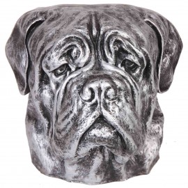 Statue tête de chien argent bullmastiff en résine - 34 cm