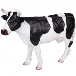 Statue en résine vache noire et blanche 140 cm