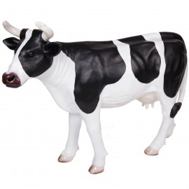 Statue vache résine noire et blanche XXL140 cm