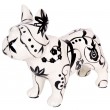 Tirelire en céramique statue bouledogue Français décor fleurs et feuilles - 23 cm