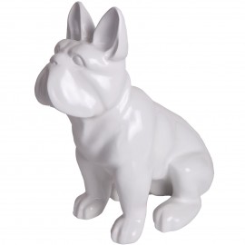 Statue en résine bouledogue Français assis blanc - Rami - 39 cm