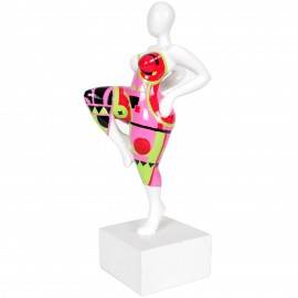 Statue design en résine femme jambe levée multicolore Rose - 37 cm