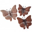 Set de trois statues papillons mural en terre cuite patine rouille -18 cm