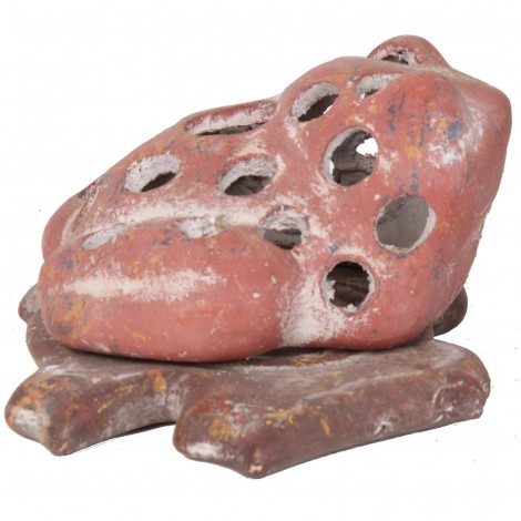 Photophore bougeoir statue grenouille rouille en terre cuite -18 cm