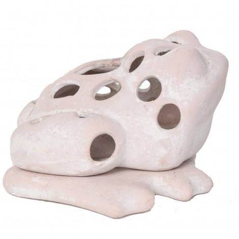 Photophore bougeoir statue grenouille blanche en terre cuite -18 cm