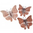 Set de trois statues papillons mural en terre cuite patine marron clair -18 cm