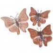 Set de trois papillons mural en terre cuite patine marron clair -18 cm