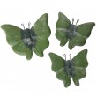 Set de trois statues papillons mural en terre cuite patine verte -18 cm