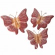 Set de trois statues papillons mural en terre cuite patine rouille et ocre -18 cm