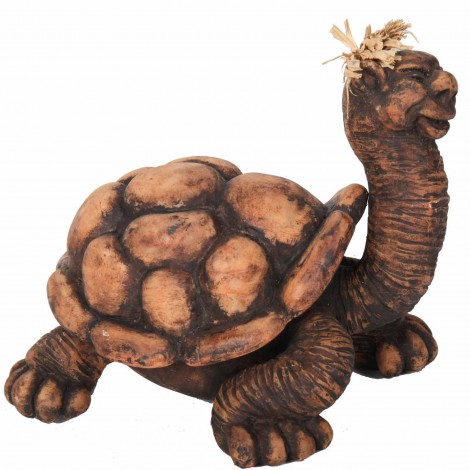 Statue tortue marron et beige en terre cuite - 15 cm