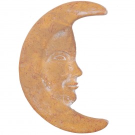 Lune statue murale en terre cuite patine ocre jaune -32 cm