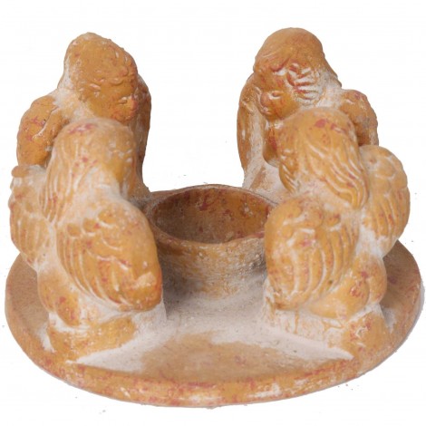 Photophore bougeoir en terre cuite statue quatre anges patine ocre - 17 cm