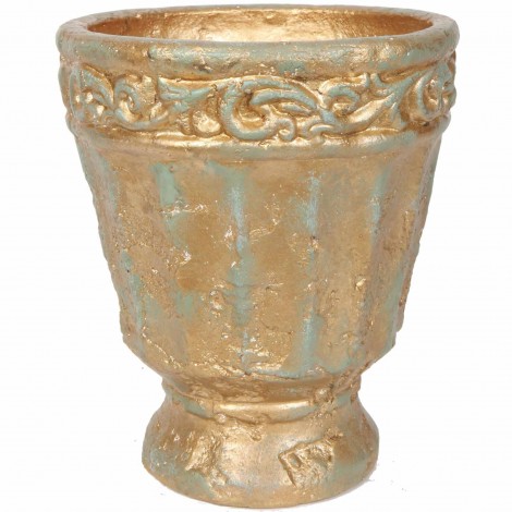 Petit vase en terre cuite vert et bronze avec feuilles - 22 cm