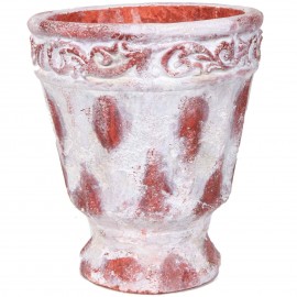 Grand vase en terre cuite rouille et blanc avec feuilles - 30 cm