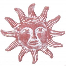 Soleil mural en terre cuite patine rouille - 31 cm