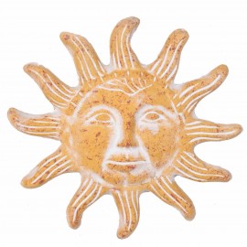 Soleil mural en terre cuite ocre jaune - 31 cm