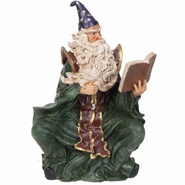 Statue de Merlin en robe verte et le grand livre - 28 cm