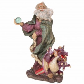 Statue de Merlin boule et dragon violet - 28 cm