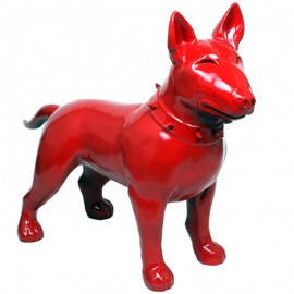 Filou 60 cm Statue chien bull terrier rouge en résine 