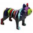 Statue bouledogue Français origami multicolore fond noir en résine - 80 cm