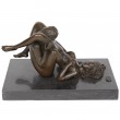 Statue érotique en bronze et marbre deux femmes nues - 20 cm