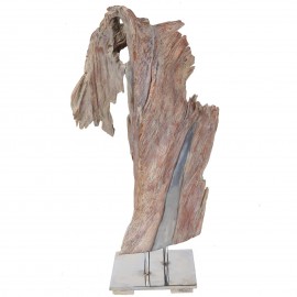 Statue sculpture en bois naturel et acier - 65 cm
