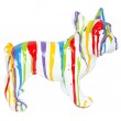 Statue chien bouledogue Français multicolore fond blanc en résine - Rémi - 27 cm