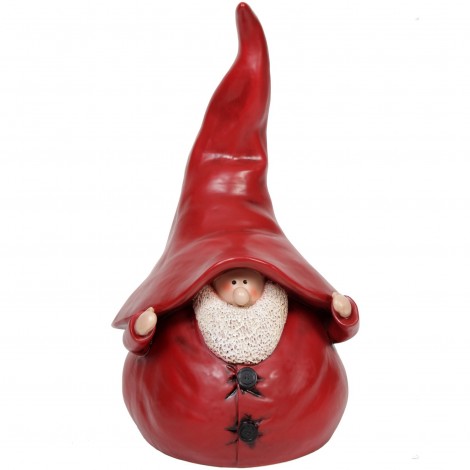 Père noël lutin statue en résine au grand chapeau rouge 70 cm