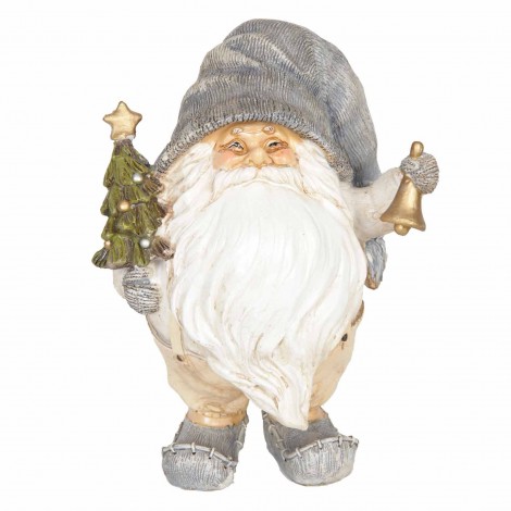 Père noël statue en résine avec cloche et sapin 18 cm