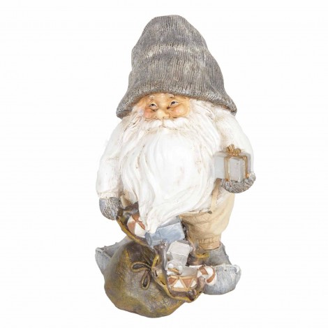 Père noël statue en résine hotte pleine de cadeaux 20 cm