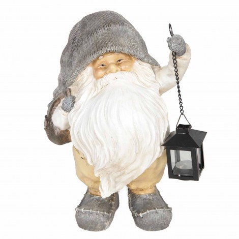 Père noël statue en résine hotte pleine de cadeaux et lanterne porte bougie 30 cm