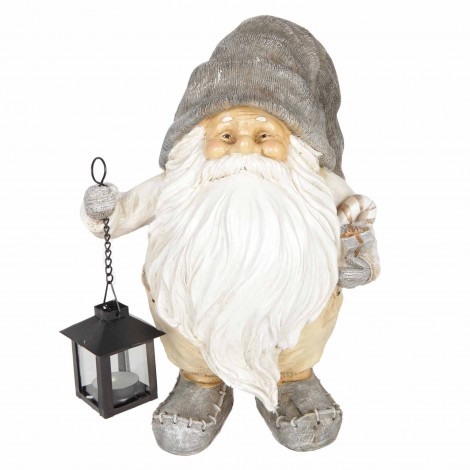 Père noël statue en résine lanterne en fer porte bougie 30 cm