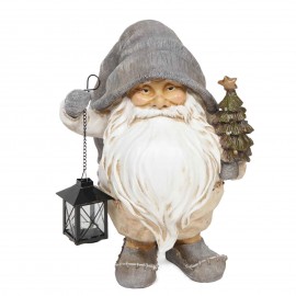 Père noël statue en résine sapin lanterne en fer porte bougie 40 cm