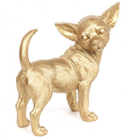 Statue CHIEN chihuahua doré - 30 cm