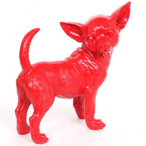 Statue en résine CHIEN chihuahua rouge - 30 cm