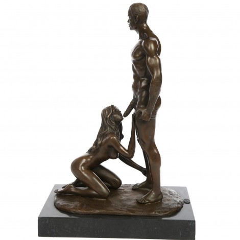 Statue érotique en bronze et marbre homme et femme 32 cm