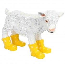 Statue en résine d'un agneau mouton en bottes jaune 40 cm
