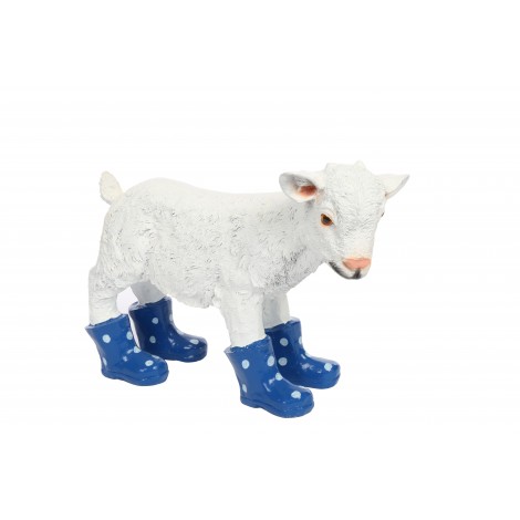 Statue en résine d'un agneau mouton en bottes bleu 40 cm