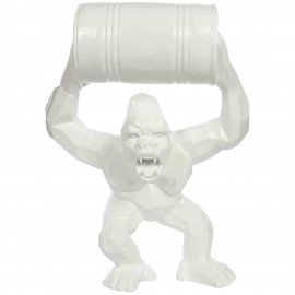 Gorille singe tonneau agressif statue blanche en origami 67 cm