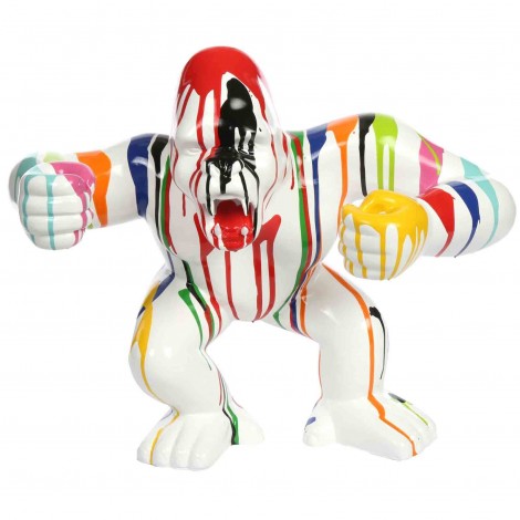 Statue en résine gorille singe debout multicolore fond blanc 57 cm