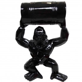 Gorille singe tonneau agressif statue noire en origami 95 cm