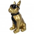 Statue chien bouledogue Français doré à lunette en résine 37 cm