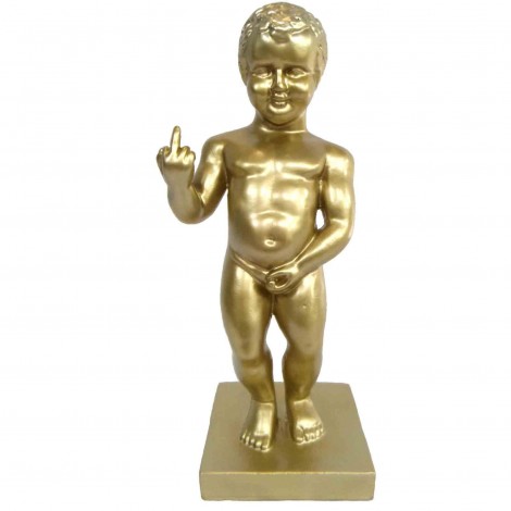 Statue en résine Manneken-Pis doré doigt d'honneur 35 cm