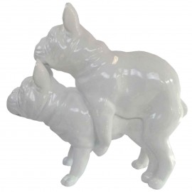 Statues chiens en résine couple de bouledogue Français blanc - 55 cm