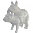 Statues chiens en résine couple de bouledogue Français blanc - 55 cm