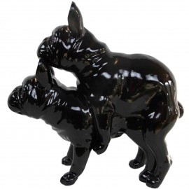Statues chiens en résine couple de bouledogue Français noir- 55 cm