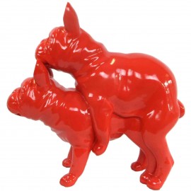 Statues chiens en résine couple de bouledogue Français rouge - 55 cm
