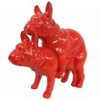 Statues chiens en résine couple de bouledogue Français rouge - 55 cm