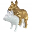 Statues chiens en résine couple de bouledogue Français blanc et doré - 55 cm